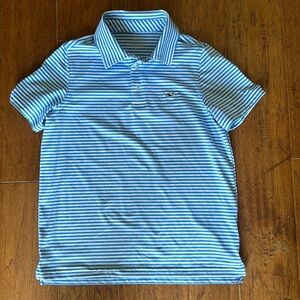 Vineyard vines, performance polo, blue and white striped size small (8 to 10).